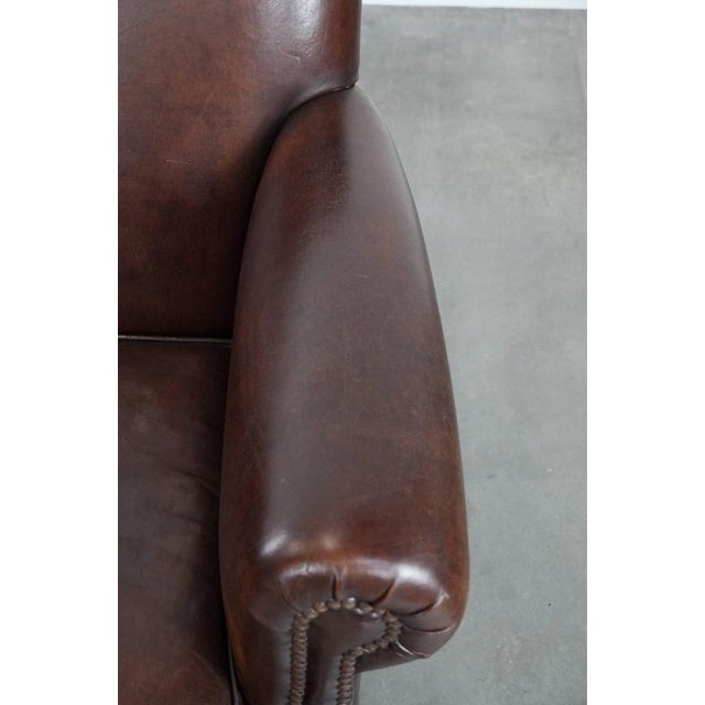 Brown Sheepskin Armchair with Decorative Nails For Sale - Image 8 of 16