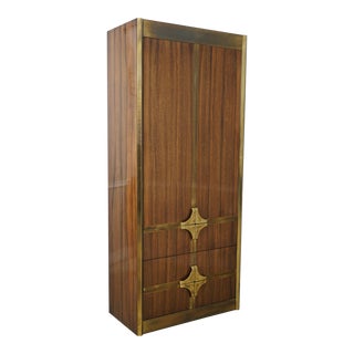 Mastercraft Walnut & Brass Trim Bar Cabinet For Sale