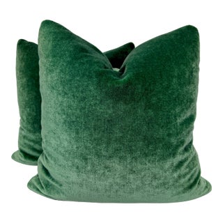 Scalamandre "Mohair Imperiale" in Smeraldo 22" Pillows-a Pair For Sale