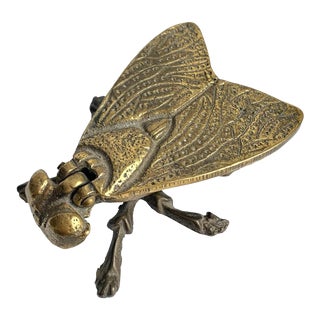 Vintage Brass Fly Trinket Box Lidded Ashtray Vesta Case Signed England For Sale