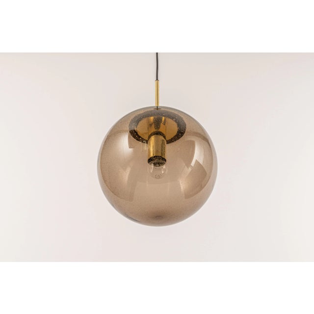 Large Smoky Glass Ball and Brass Pendant Lamp from Limburg, Germany, 1970s For Sale - Image 3 of 13