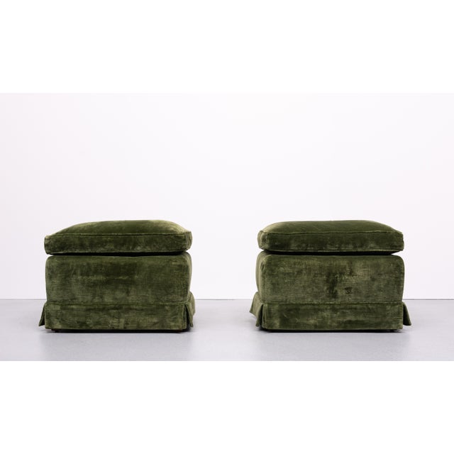 Vintage French Green Velvet Stools, 1970s, Set of 2 For Sale - Image 6 of 8