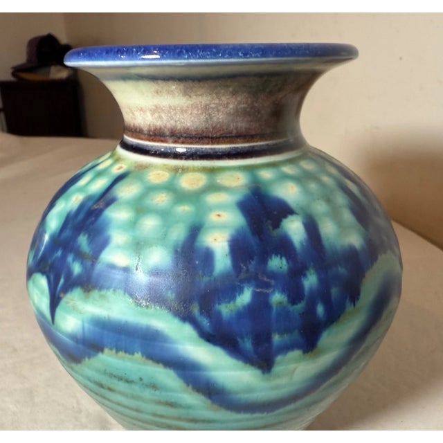Ceramic Share Original John Preschutti Graeagle Oktoberfest 97 Blue Glazed Pottery Vase For Sale - Image 7 of 9
