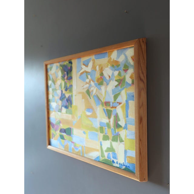 Mid-Century Modern 'Windowlight Mosaic' Vintage Swedish Abstract Oil Painting, Framed For Sale - Image 4 of 11