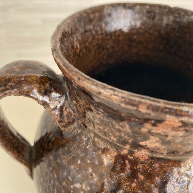 Ceramic Antique Earthenware Milk Pitcher in Mottled Brown With Drip Glaze For Sale - Image 7 of 12