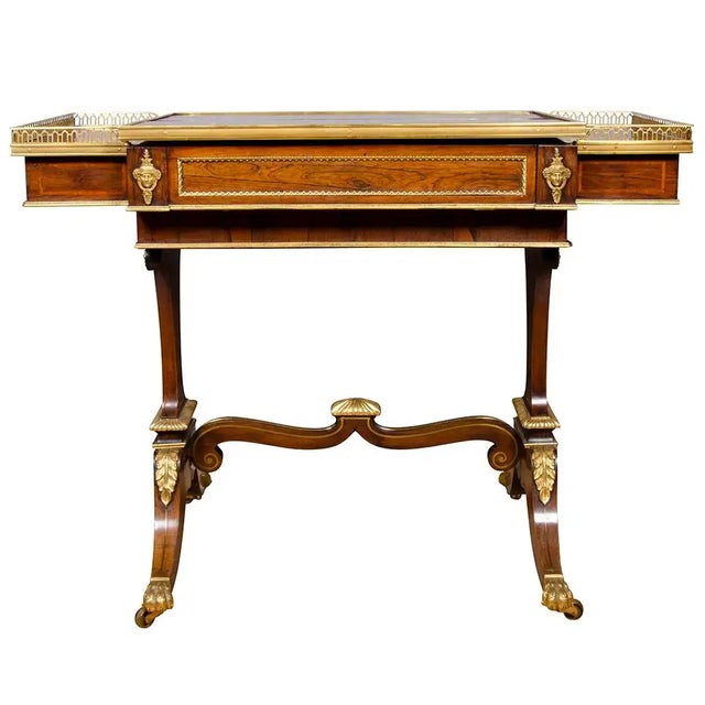 Pair of Fine Regency Rosewood and Bronze Mounted Writing / Games Table For Sale - Image 14 of 17