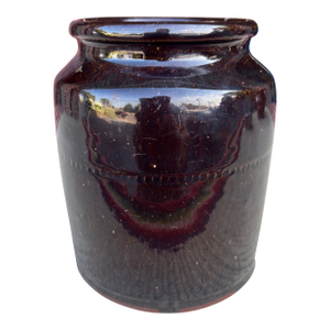 A Fine Antique Pennsylvania Folk Art Redware Preserve Jar With an Albany Glaze, 1870's