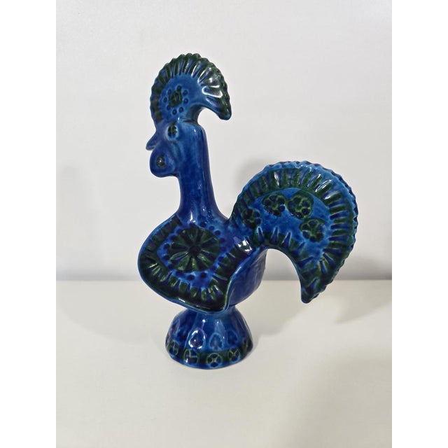 Blue Glazed Ceramic Rooster by Aldo Londi for Bitossi For Sale - Image 9 of 9