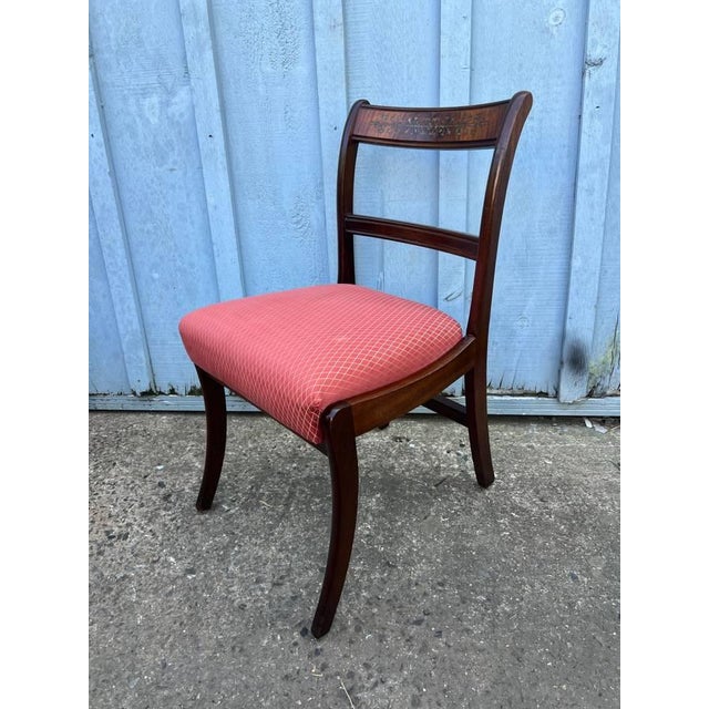 Antique Regency Style Flame Mahogany Brass Inlaid Dining Chairs- Set of 8 For Sale - Image 4 of 12