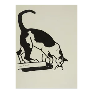 1987 Pen and Ink Drawing of Black and White Cat