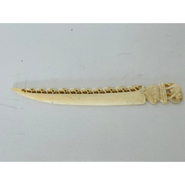 Antique Carved Bone Elephant Figurines Letter Opener For Sale - Image 4 of 4