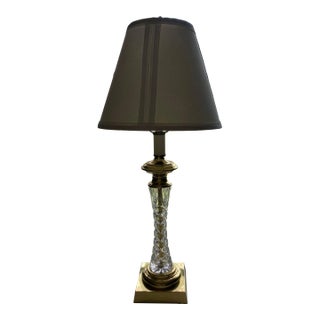 Vintage Leviton Cut Crystal & Brass Table Lamp With Shade For Sale