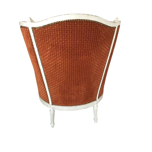 White Louis XVI Style Bergere Chair and Ottoman - a Set For Sale - Image 8 of 9
