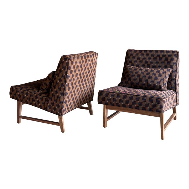 Pair of Custom Made Mid-Century Modern Dunbar Style Slipper Chairs For Sale