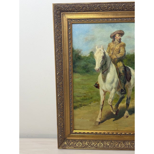 Goldenrod Oil Portrait Painting Wild West Buffalo Bill William Frederick Cody on Grey Horse After Rosa Bonheur For Sale - Image 8 of 11