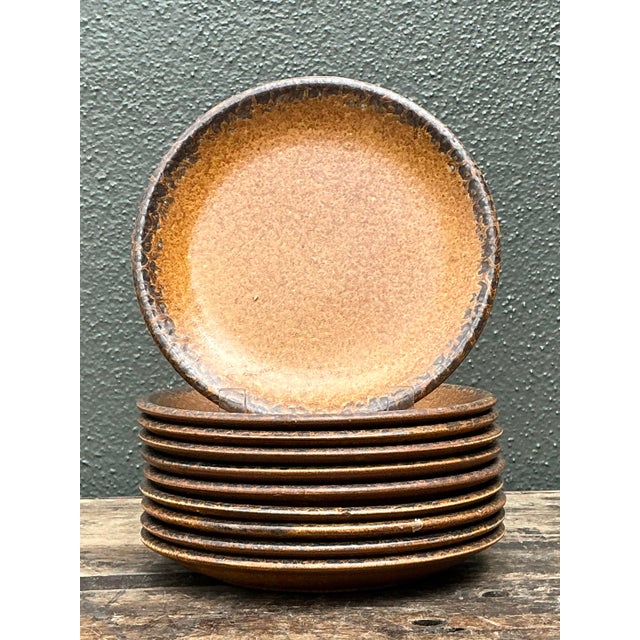 Ceramic Vintage Mid-Century Modern Glazed Ceramic Dinner Plates - Set of 10 For Sale - Image 7 of 12