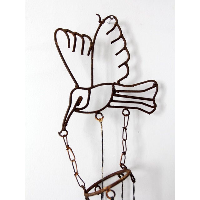 Metal Vintage Folk Art Bird Wind Chime For Sale - Image 7 of 11