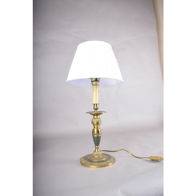 Vintage Brass Candlestick Table Lamp with Green Accent, 1950s For Sale - Image 6 of 14