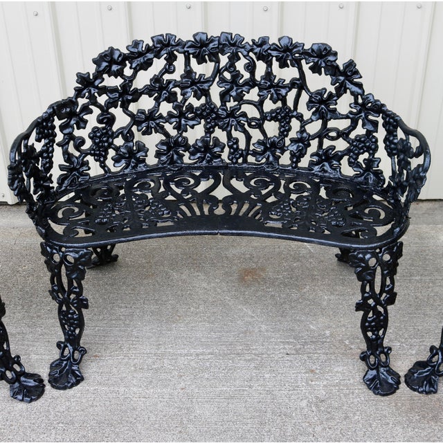 Mid 20th Century Vintage Mid-Century Victorian Revival Cast Iron Grapevine Garden Suite - 3 Pieces For Sale - Image 5 of 11