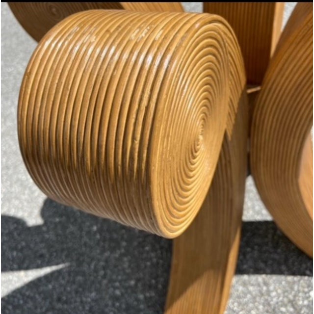 Tan Bamboo Pencil Reed Round Glass Dining Table For Sale - Image 8 of 12