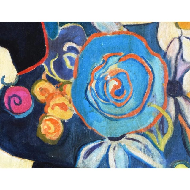 Paint Vintage Mid Century Fauvist Portrait of a Woman Abstracted Floral Still Life For Sale - Image 7 of 8