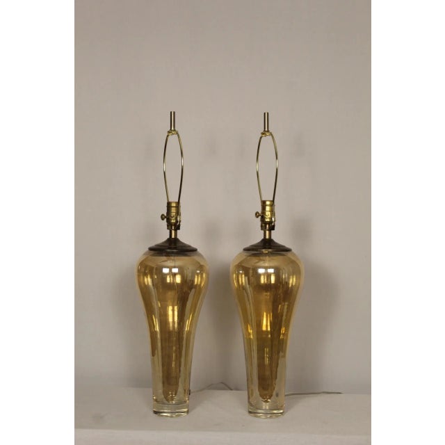 Late 20th Century Iridescent Mezza Murano Style Lamps - a Pair For Sale - Image 4 of 11