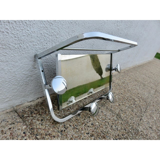 Large coat rack, wardrobe, hat rack with mirror from the 1930s Chrome-plated brass frame: length 55 cm, height 31 cm,...