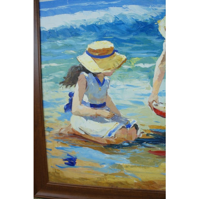 Late 20th Century Impressionist Style Mother and Child on a Beach Oil Painting by Martha Cristel, Framed For Sale - Image 9 of 13