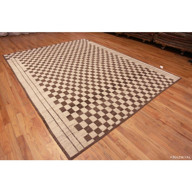Amazing Modern Moroccan Inspired Brown Cream Checkerboard Design Area Rug, Country of origin: Central Asia, Circa date:...