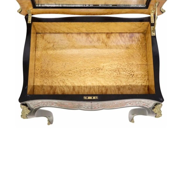 Mid 19th Century 19th Century French Napoleon III Period Louis XV Ebonized Silver Boulle Marquetry Dressing Side Table For Sale - Image 5 of 9