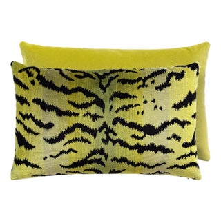 The House of Scalamandré Tigre/velvet Lumbar Pillow, Green, 22 X 14 For Sale