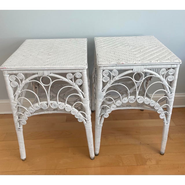 Pair of Vintage Fiddle Head Wicker Side Tables For Sale - Image 4 of 11