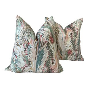 Lee Jofa Taplow in Juniper/Petal Self Welt Lumbar Pillows, 12 x 20 - a Pair For Sale