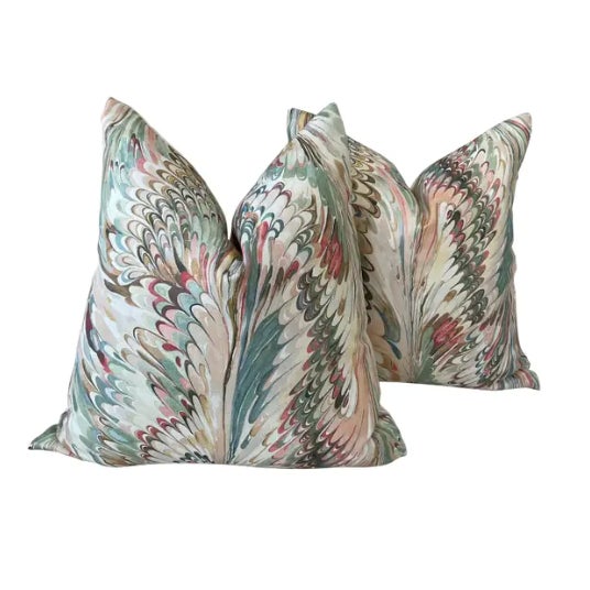 Lee Jofa "Taplow" in Juniper/Petal Self Welt Lumbar Pillows, 12" x 20" - a Pair For Sale