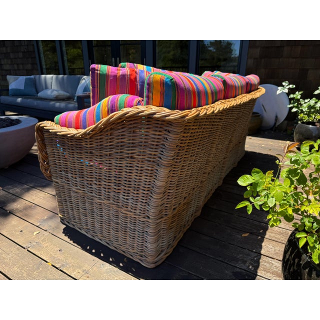 Beautiful vintage California Wicker Works rattan sofa, likely dating from the 1970s. This is a substantial, high-quality...