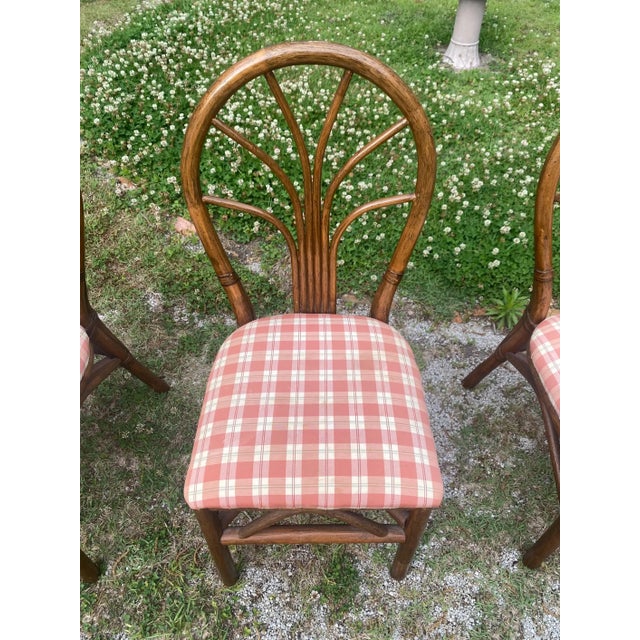 Vintage Rattan Dining Chairs - Mid Century Coastal Bamboo Dining Set - Palm Beach Regency Boho Kitchen Chairs (Set of 6) For Sale - Image 12 of 14
