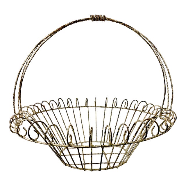 1950s Vintage French Art Nouveau Boho Chic Large Jardiniere Basket Planter. For Sale