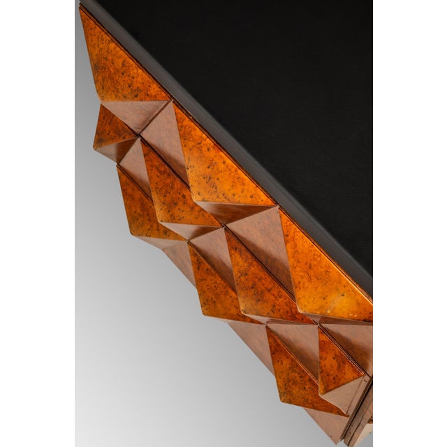 Set of Two (2) Futuristic Brutalist Italian Modern Sculptural Diamond Faced End Tables With Leather Tops, Italy, C. 1970s For Sale - Image 17 of 18