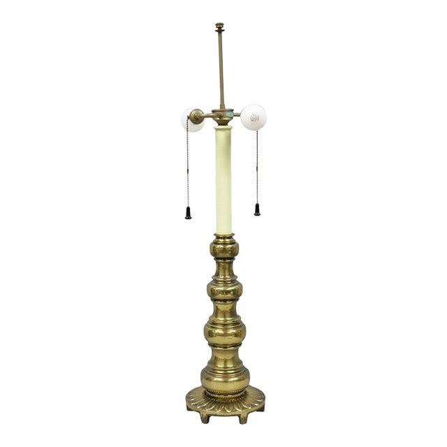 Vintage Stiffel Hollywood Regency Tall Brass Candlestick Column Table Lamp For Sale