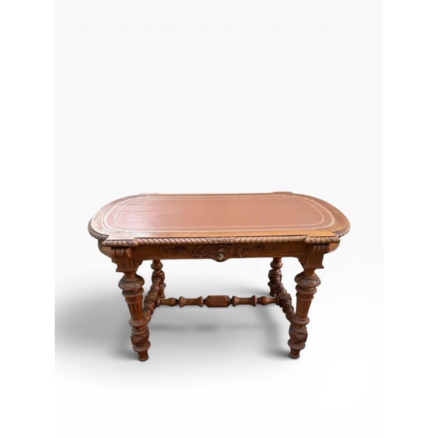 Renaissance Revival Oak Writing Desk With Tooled Leather Top, Late 19th–Early 20th Century For Sale - Image 10 of 18