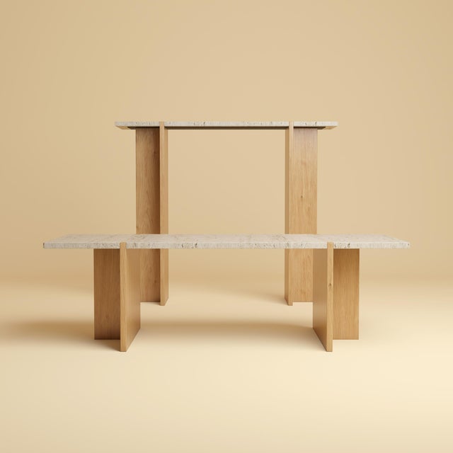 Console Table in Roman Travertine and Oak by Lebanto For Sale - Image 4 of 5