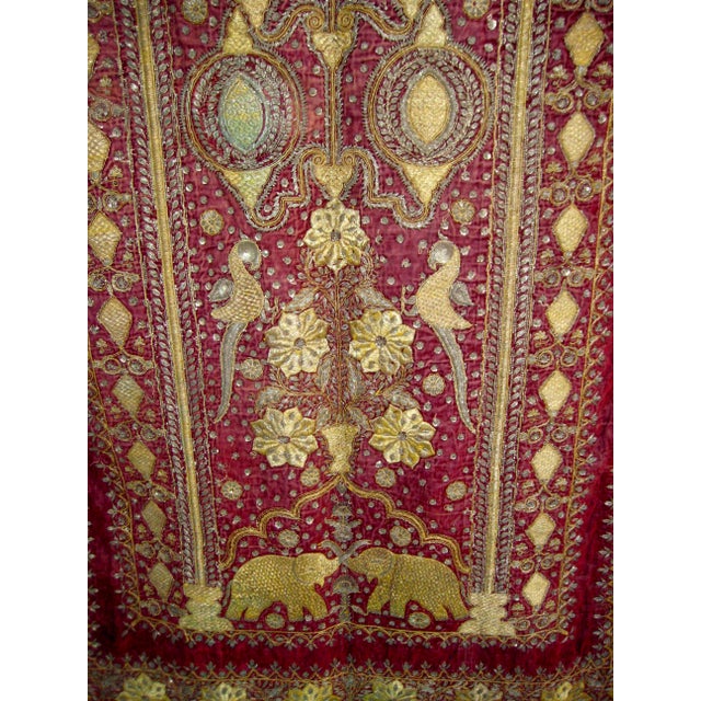 19th Century Silver and Gold Indian Embroidery Tapestry With Two Elephants For Sale - Image 4 of 13