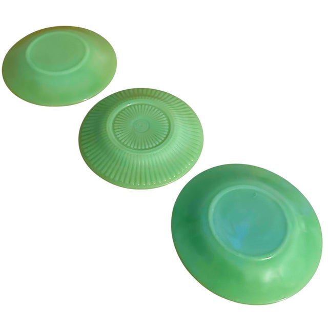 1950s Vintage Fire King Jadeite Glass Saucer Plates - A Set of 3 For Sale - Image 5 of 11