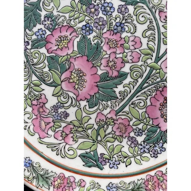 Large Pink Floral Decorative Plate For Sale - Image 10 of 18