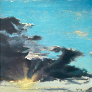 Sky 52 by James Van Fossan | Oil and Gold leaf on cradled panel Cloudy sky with sunlight breaking through For Sale