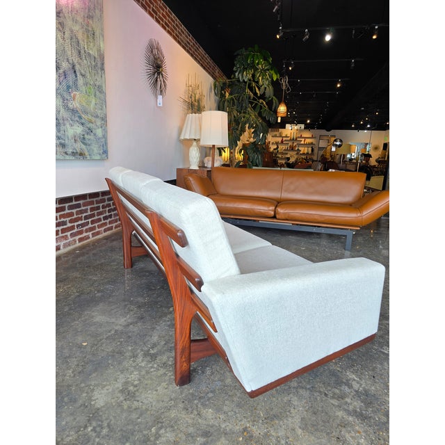 Ivory 1950s Hans Wegner for Getama Teak Reupholstered Sofa MCM Vintage For Sale - Image 8 of 10
