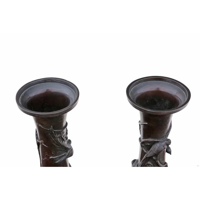 Antique Very Large Pair of Japanese Bronze Vases - Exquisite Meiji Period Artist Pieces! This remarkable pair of Japanese...