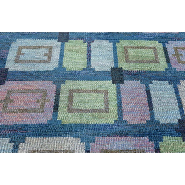 Vintage Swedish Flat Woven rug by Judith Johansson (Spice hall) Size: 7'5" × 9'9" (226 × 297 cm) ​The Vintage Swedish...