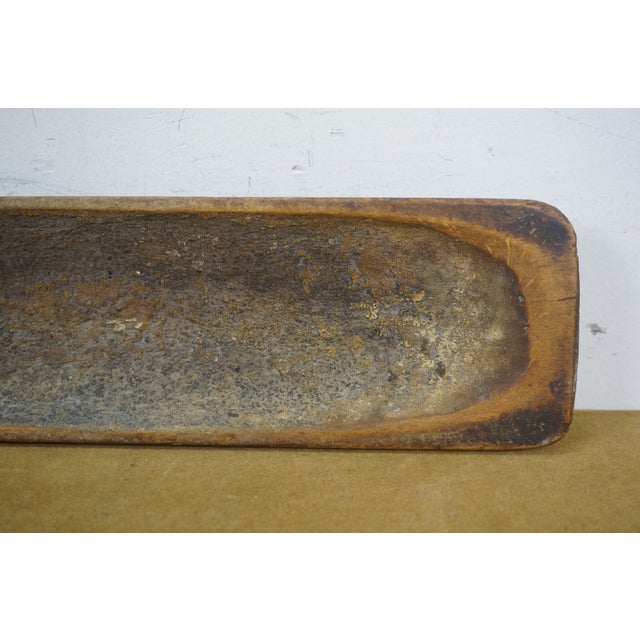 Primitive Antique Long Skinny Carved Wooden Trencher Centerpiece Dish Tray For Sale - Image 10 of 12
