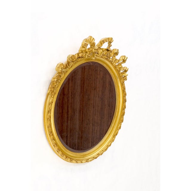 Gold Oval Gilt Ribbon Spikelet of Wheat Pattern Carved Wood Wall Mirror For Sale - Image 8 of 11
